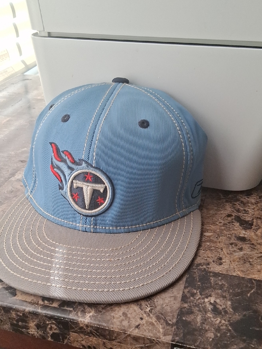 Light Blue and Gray Men's Baseball Cap with Embroidered Flame Logo